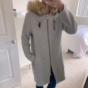 Maje Wool Coat with Faux Fur Hood